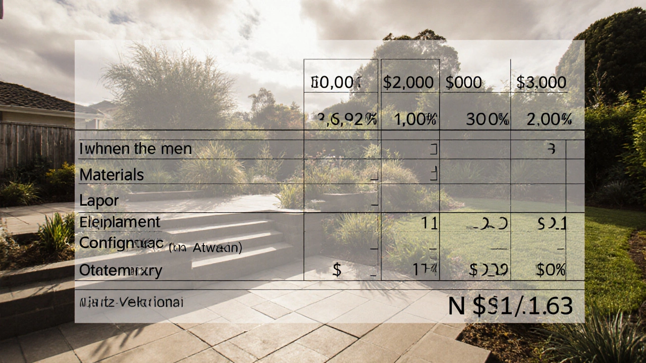 Finished garden with transparent budget overlay showing cost categories.