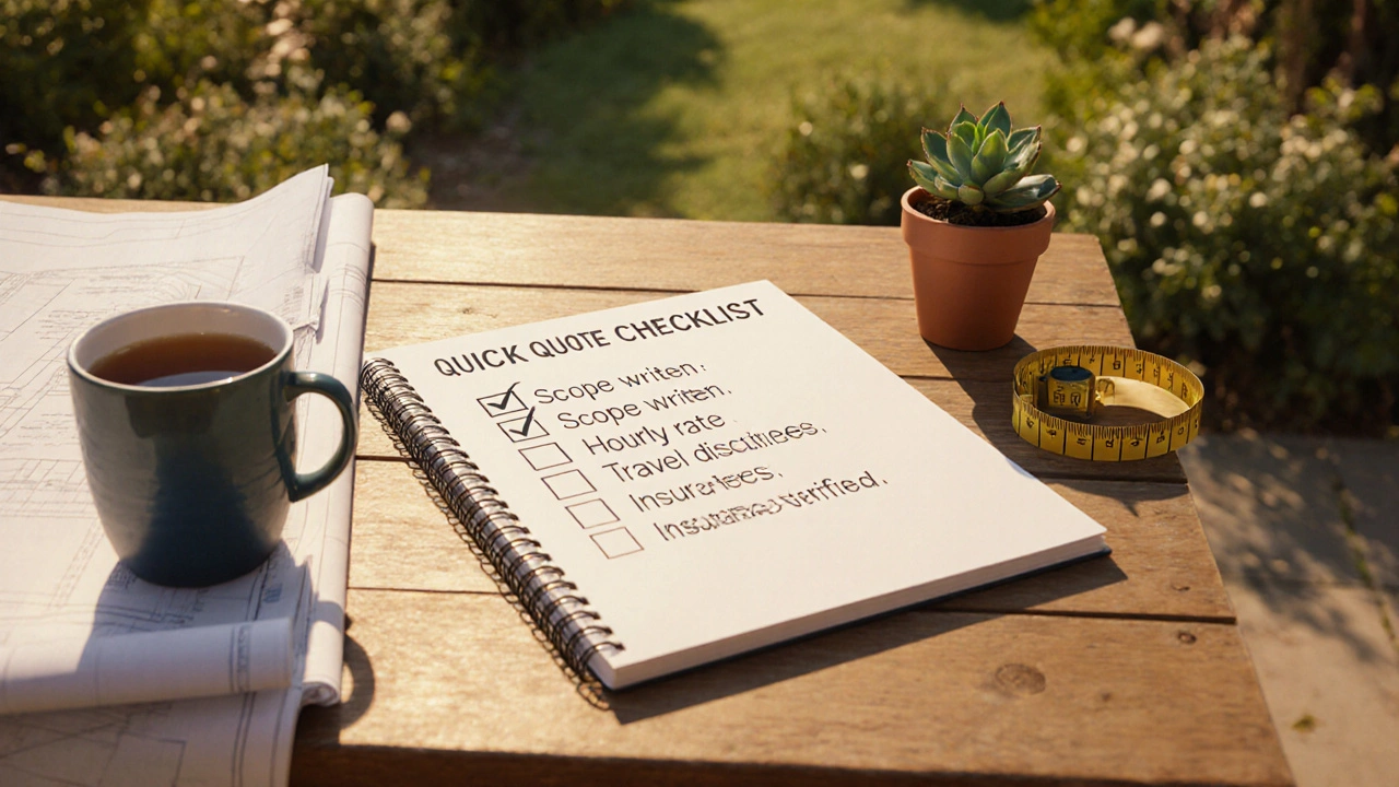 Outdoor desk with a checklist notebook and garden planning items.