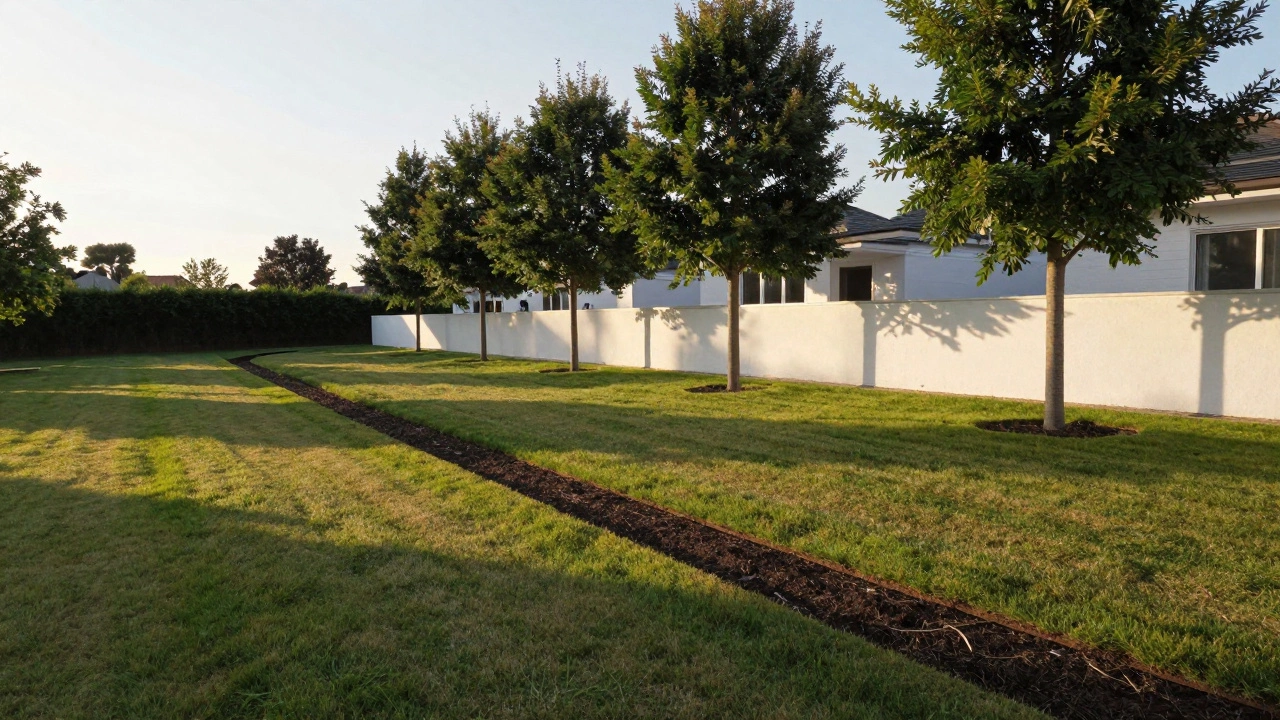 Sloped lawn grading directing rainwater away from house foundation.