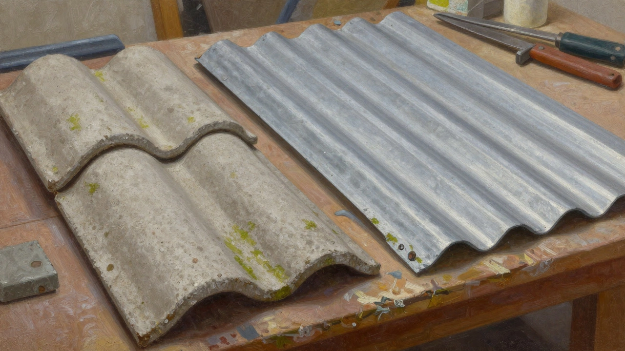 Texture of concrete tiles and metal roofing sheets.