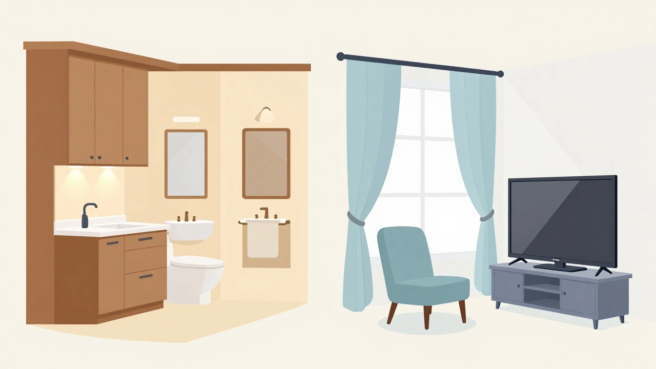 Illustration comparing permanent fixtures versus removable fittings in homes