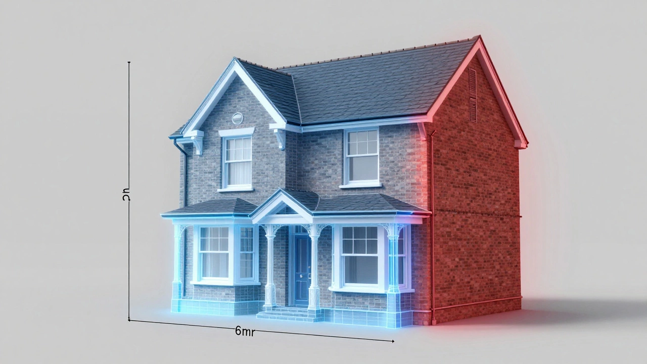 Wireframe overlay showing permitted development limits on a house