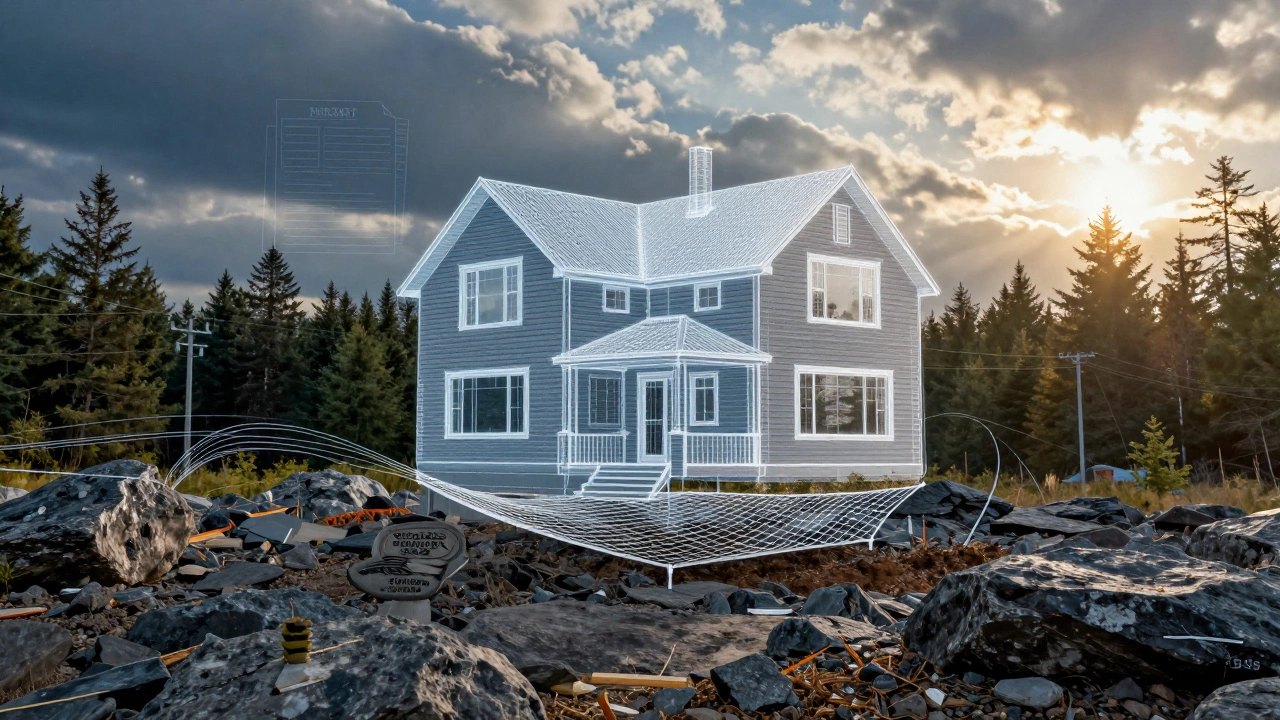 Blueprint of a house over rugged terrain illustrating hidden costs