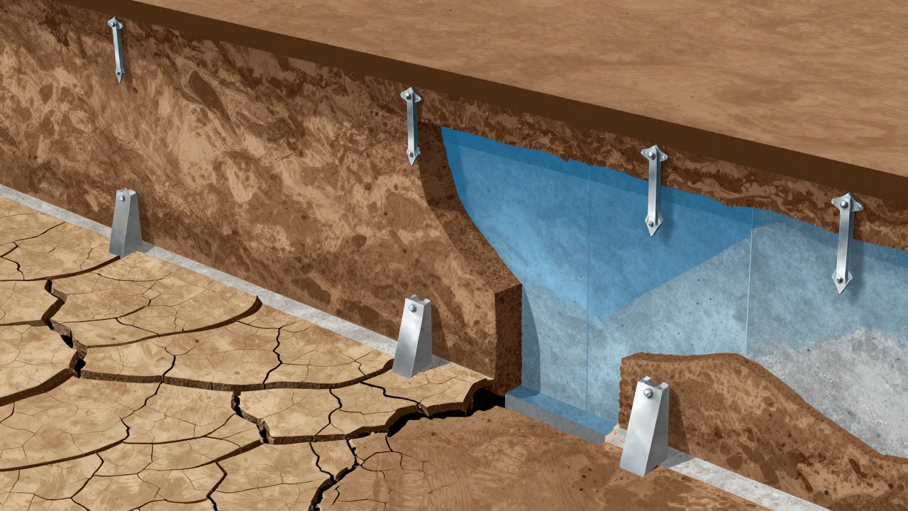 Diagram showing soil pressure and foundation stabilization