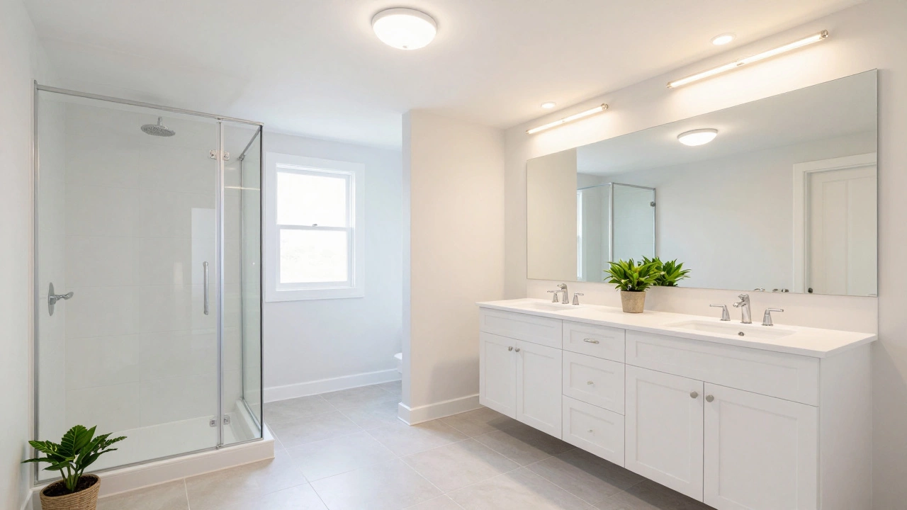 Modern budget-friendly bathroom with layered lighting