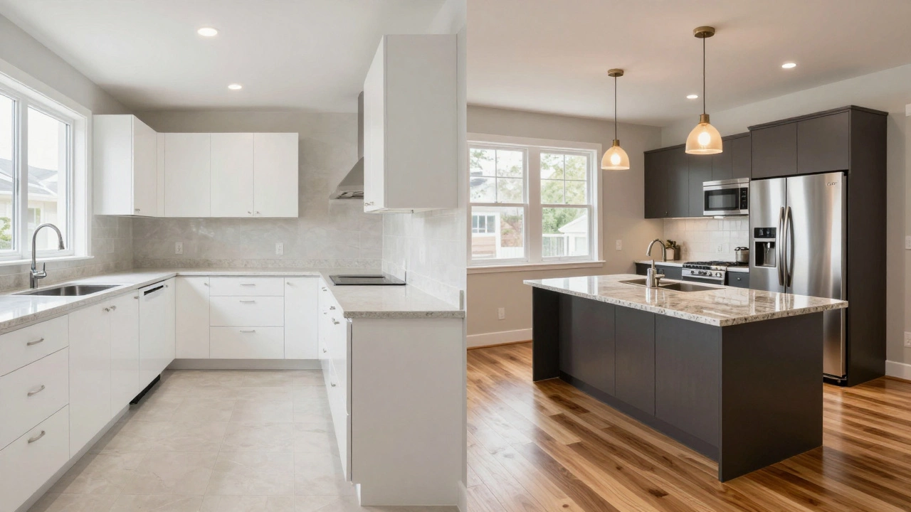 Side-by-side comparison of basic vs premium kitchen finishes