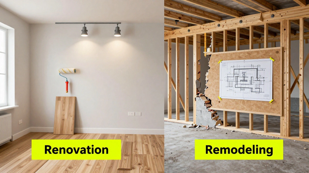 Split image showing cosmetic updates vs structural demolition