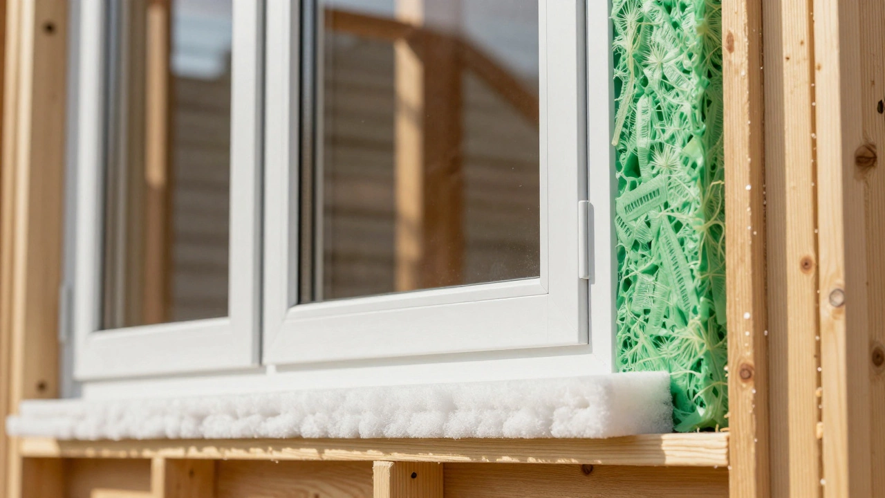 Close-up of modern energy-efficient windows and insulation materials