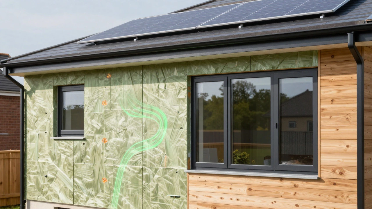 Close-up of sustainable building materials and energy-efficient windows