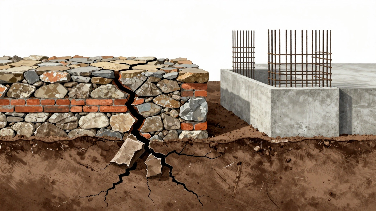 Comparison of old stone vs modern reinforced concrete foundations
